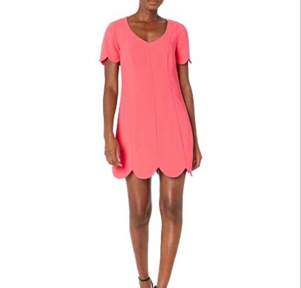 Trina Turk Elation Dress Size 14 Moroccan Sunset Coral Pink Scallop Hem Shift
